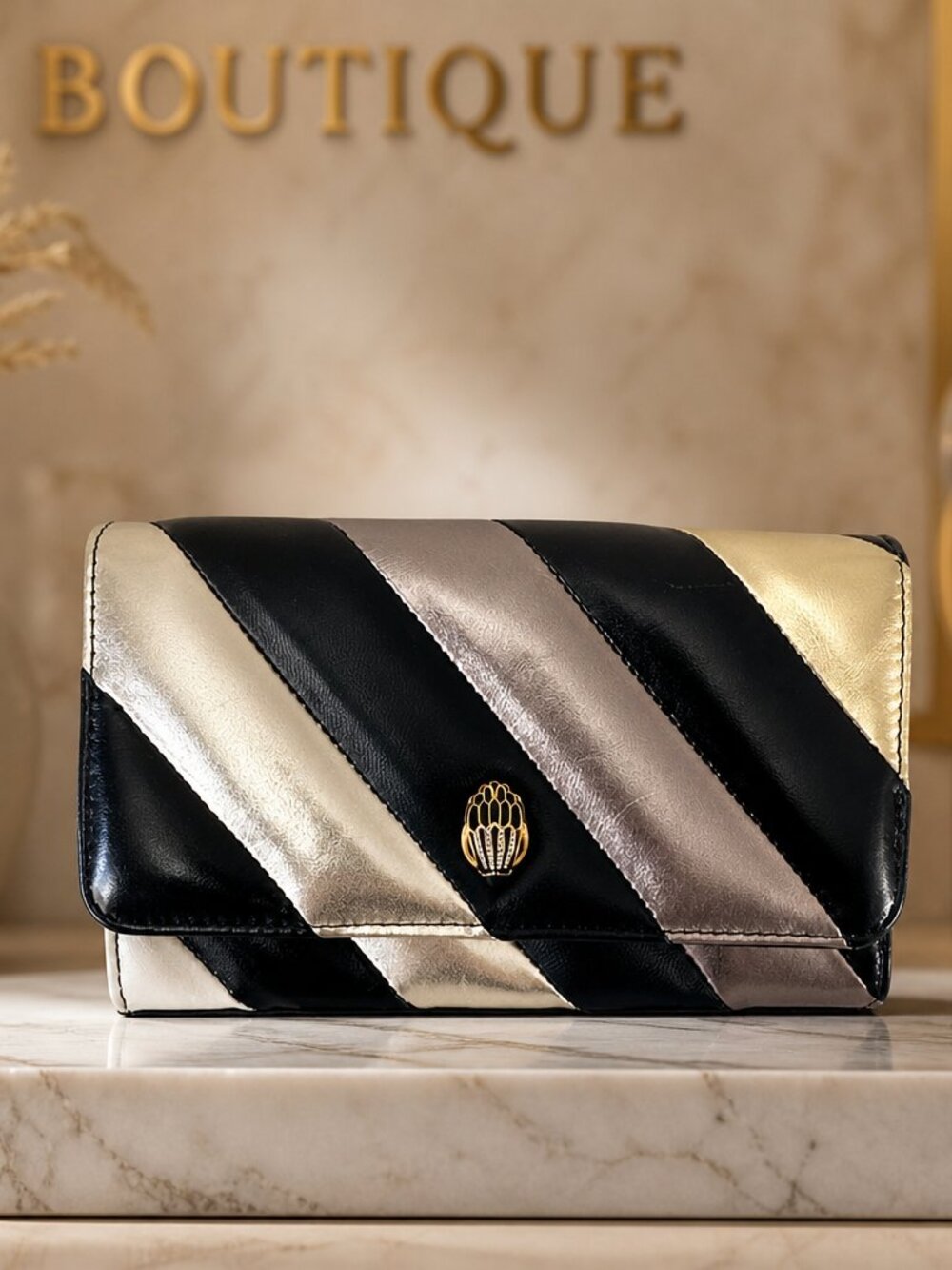 Kurt Geiger Mini Soho Leather Metallic Striped Crossbody
